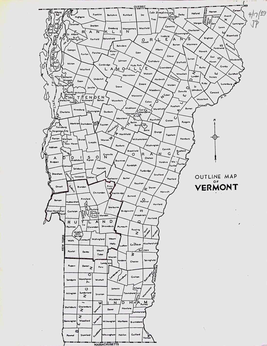 Map Outline map of Vermont with Rutland County highlighted